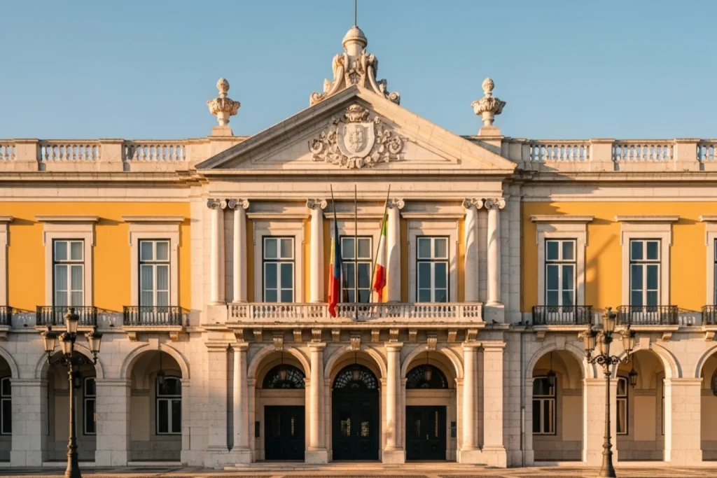 Fachada de um edificio oficial em Lisboa representando a regulamentacao portuguesa