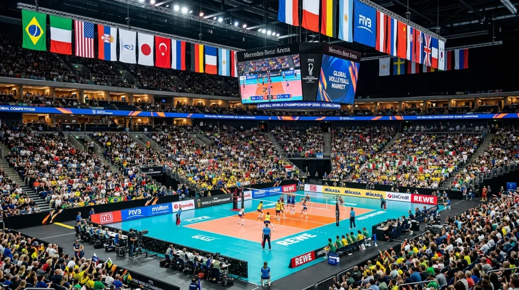 Pavilhao de voleibol internacional durante uma competicao FIVB